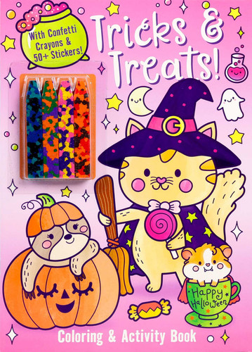 Tricks & Treats! Coloring & Activity Book with Confetti Crayons & 50+ Stickers! (Color & Activity with Crayons) book cover by Delaney Foerster