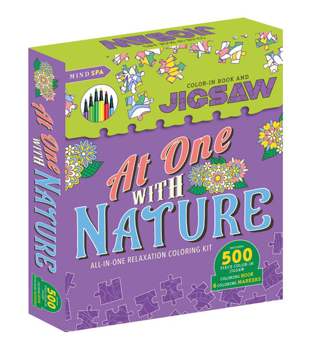 At One With Nature-All-In-One Relaxation Coloring Kit: Includes 500-Piece Color-In Jigsaw, Coloring Book and 6 Coloring Markers book cover by IglooBooks