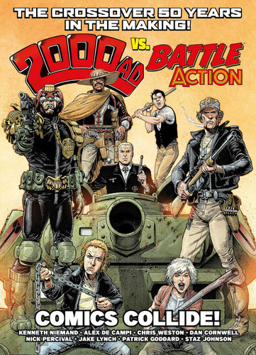 2000 AD Vs Battle Action: Comics Collide! (Battle Action) book cover by Kenneth Niemand, Geoffrey D. Wessel, Chris Weston, Karl Stock, Arthur Wyatt, Gordon Rennie, Michael Carroll, Alec Worley, Alex De Campi