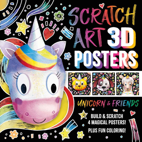 Scratch Art 3D Posters: Unicorn & Friends: Build and Scratch 4 Awesome Posters, Plus Extra Pages of Coloring book cover by IglooBooks