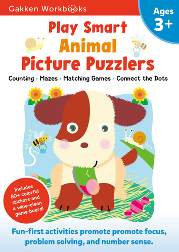 Play Smart Animal Picture Puzzlers Age 3+: Preschool Activity Workbook with Stickers for Toddlers Ages 3, 4, 5: Learn Using Favorite Themes: Tracing, Mazes, Matching Games (Full Color Pages) (Play Smart) book cover by Gakken early childhood experts