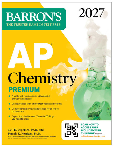 AP Chemistry Premium, 2027: Prep Book with 6 Practice Tests + Comprehensive Review + Online Practice (Barron's AP Prep) book cover by Neil D. Jespersen, Pamela Kerrigan