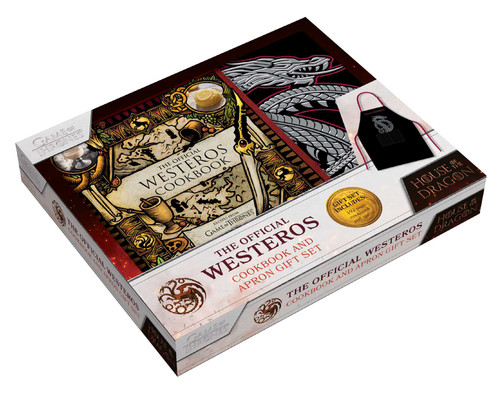 The Official Westeros Cookbook and Apron Gift Set: Recipes from House of the Dragon and Game of Thrones (Game of Thrones) book cover by Insight Editions, Joanne Bourne