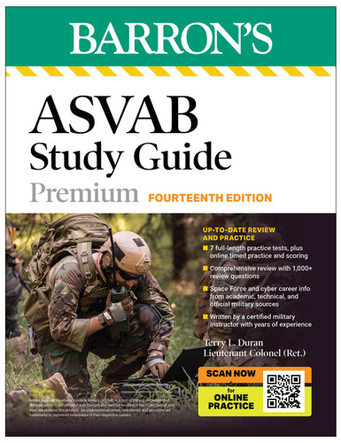 ASVAB Study Guide Premium, Fourteenth: 7 Practice Tests + Comprehensive Review + Online Practice (Barron's Test Prep) (Barron's Test Prep) book cover by Terry L. Duran