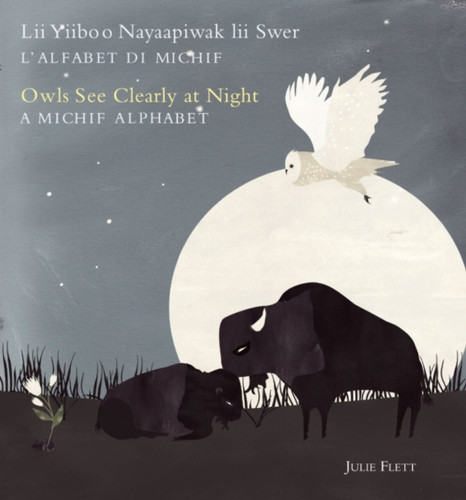 Owls See Clearly at Night/Lii Yiiboo Nayaapiwak lii Swer book cover by Julie  Flett
