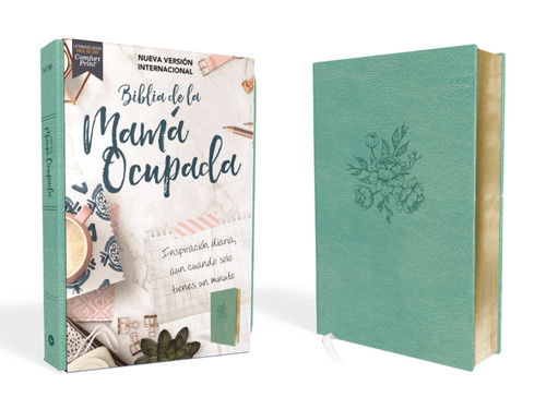 NVI, Biblia de la Mamá Ocupada, Leathersoft, Turquesa, Palabras de Jesús en Rojo, Comfort Print: Inspiración diaria aun cuando solo tienes un minuto book cover by Vida