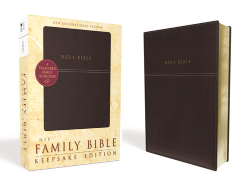 NIV, Family Bible (Keepsake Edition), Leathersoft, Burgundy, Red Letter book cover by Zondervan