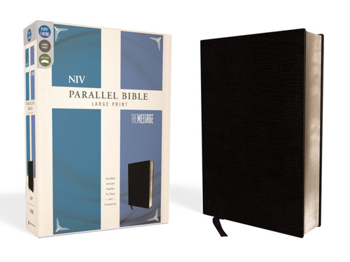 NIV, The Message, Parallel Bible, Large Print, Bonded Leather, Black: Two Bible Versions Together for Study and Comparison book cover by Zondervan