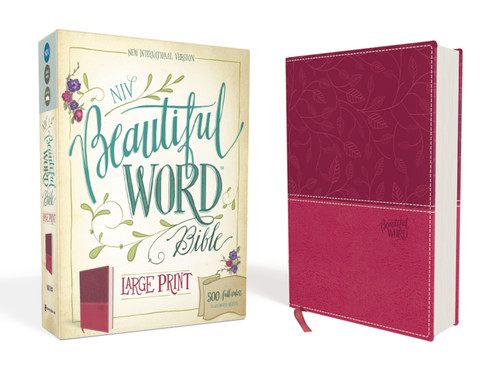 NIV, Beautiful Word Bible, Large Print, Leathersoft, Pink: 500 Full-Color Illustrated Verses (Beautiful Word) book cover by Zondervan