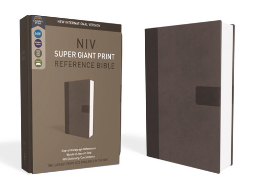 NIV, Super Giant Print Reference Bible (Font Size: 16.5-point), Leathersoft, Gray, Red Letter, Comfort Print book cover by Zondervan