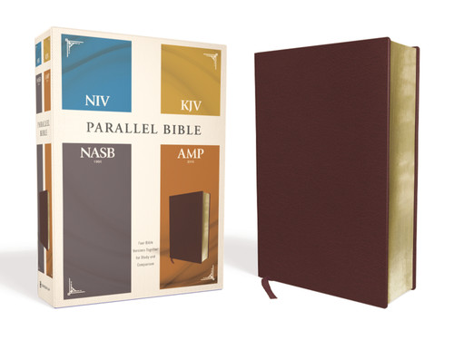 NIV, KJV, NASB, Amplified, Parallel Bible, Bonded Leather, Burgundy: Four Bible Versions Together for Study and Comparison book cover by Zondervan
