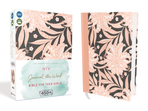 NIV, Journal the Word Bible for Teen Girls, Hardcover, Pink Floral, Red Letter: Includes Over 450 Journaling Prompts! (NIV Journal the Word Bible) book cover by Zondervan