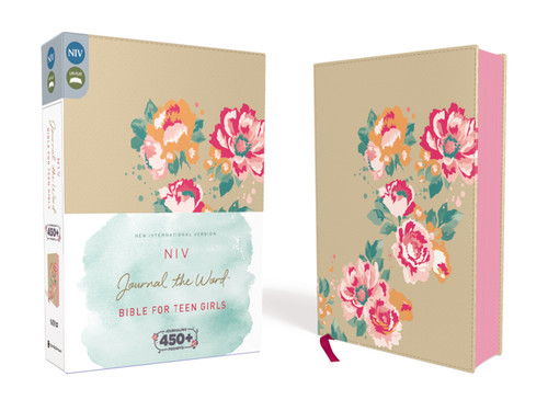 NIV, Journal the Word Bible for Teen Girls, Leathersoft over Board, Gold/Floral, Red Letter: Includes Over 450 Journaling Prompts! (NIV Journal the Word Bible) book cover by Zondervan