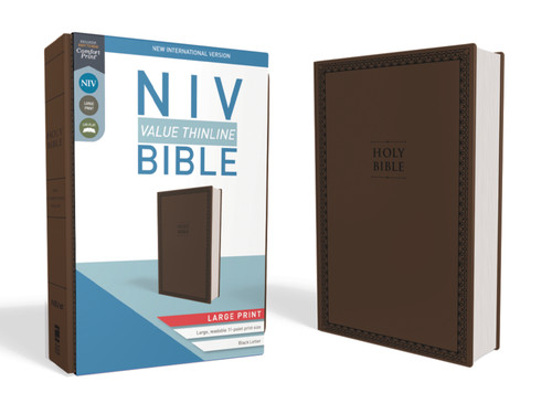 NIV, Value Thinline Bible, Large Print, Leathersoft, Brown, Comfort Print book cover by Zondervan