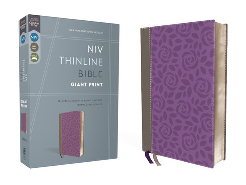 NIV, Thinline Bible, Giant Print, Leathersoft, Gray/Purple, Red Letter, Comfort Print book cover by Zondervan