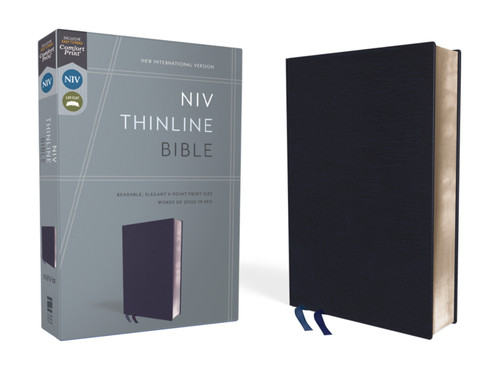 NIV, Thinline Bible, Bonded Leather, Navy, Red Letter, Comfort Print book cover by Zondervan