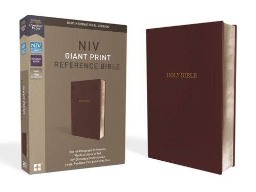 NIV, Reference Bible, Giant Print, Leather-Look, Burgundy, Red Letter, Comfort Print book cover by Zondervan