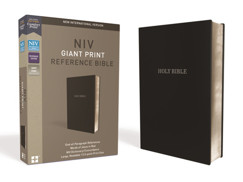 NIV, Reference Bible, Giant Print, Leather-Look, Black, Red Letter, Comfort Print book cover by Zondervan