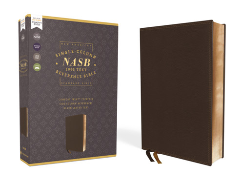 NASB, Single-Column Reference Bible, Wide Margin, Leathersoft, Brown, 1995 Text, Comfort Print book cover by Zondervan