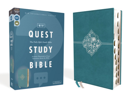 NIV, Quest Study Bible, Leathersoft, Teal, Thumb Indexed, Comfort Print: The Only Q and A Study Bible book cover by Zondervan