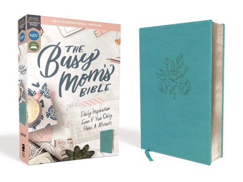 NIV, The Busy Mom's Bible, Leathersoft, Teal, Red Letter, Comfort Print: Daily Inspiration Even If You Only Have One Minute book cover by Zondervan