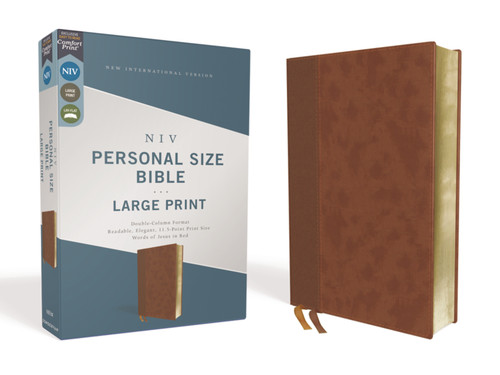 NIV, Personal Size Bible, Large Print, Leathersoft, Brown, Red Letter, Comfort Print book cover by Zondervan