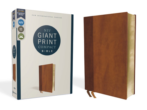 NIV, Giant Print Compact Bible, Leathersoft, Brown, Red Letter, Comfort Print book cover by Zondervan