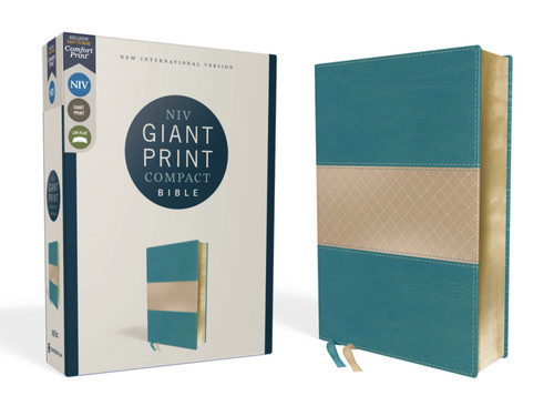 NIV, Giant Print Compact Bible, Leathersoft, Teal, Red Letter, Comfort Print book cover by Zondervan