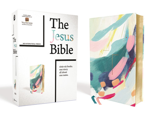 The Jesus Bible Artist Edition, NIV, Leathersoft, Multi-color/Teal, Comfort Print book cover by Zondervan