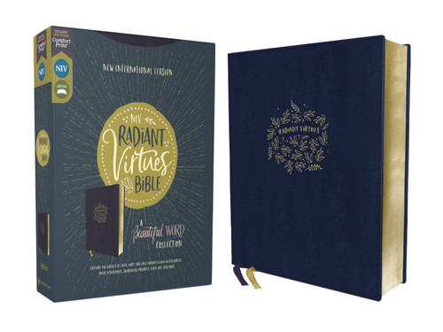 NIV, Radiant Virtues Bible: A Beautiful Word Collection, Leathersoft, Navy, Red Letter, Comfort Print: Explore the virtues of faith, hope, and love (Beautiful Word) book cover by Zondervan