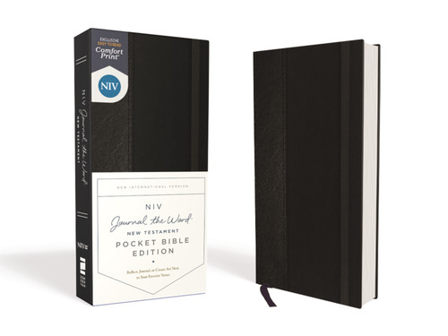 NIV, Journal the Word New Testament (Perfect for Note-Taking), Pocket Bible Edition, Hardcover, Black, Red Letter, Comfort Print (NIV Journal the Word Bible) book cover by Zondervan