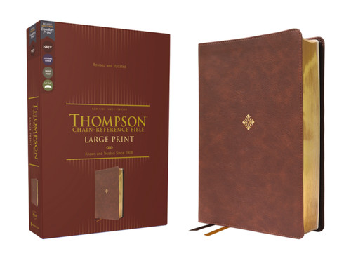 NKJV, Thompson Chain-Reference Bible, Large Print, Leathersoft, Brown, Red Letter, Comfort Print book cover by Zondervan