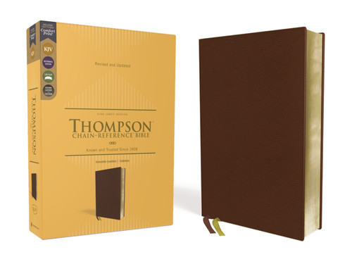 KJV, Thompson Chain-Reference Bible, Genuine Leather, Calfskin, Brown, Red Letter, Comfort Print book cover by Zondervan