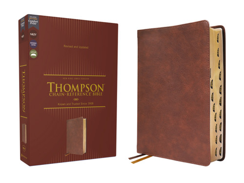 NKJV, Thompson Chain-Reference Bible, Leathersoft, Brown, Red Letter, Thumb Indexed, Comfort Print book cover by Zondervan