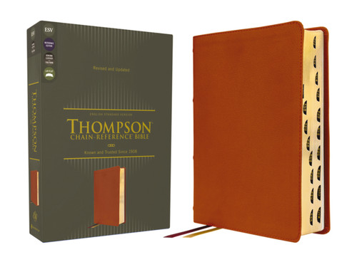 ESV, Thompson Chain-Reference Bible, Genuine Leather, Calfskin, Tan, Red Letter, Thumb Indexed book cover by Zondervan