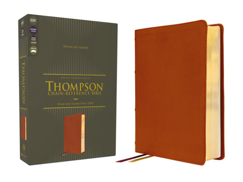 ESV, Thompson Chain-Reference Bible, Genuine Leather, Calfskin, Tan, Red Letter book cover by Zondervan