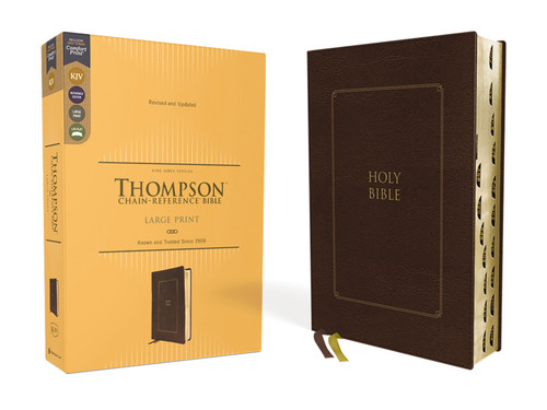 KJV, Thompson Chain-Reference Bible, Large Print, Leathersoft, Brown, Red Letter, Thumb Indexed, Comfort Print book cover by Zondervan