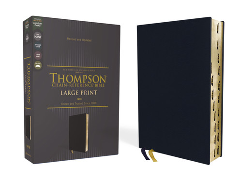 NASB, Thompson Chain-Reference Bible, Large Print, Leathersoft, Navy, 1995 Text, Red Letter, Thumb Indexed, Comfort Print book cover by Zondervan