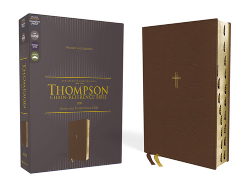 NASB, Thompson Chain-Reference Bible, Leathersoft, Brown, 1995 Text, Red Letter, Thumb Indexed, Comfort Print book cover by Zondervan