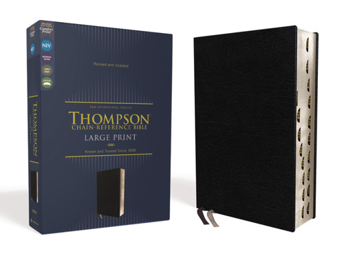 NIV, Thompson Chain-Reference Bible, Large Print, Bonded Leather, Black, Thumb Indexed, Red Letter, Comfort Print book cover by Zondervan