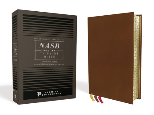 NASB, Thinline Bible, Premium Goatskin Leather, Brown, Premier Collection, Black Letter, Gauffered Edges, 2020 Text, Comfort Print book cover by Zondervan