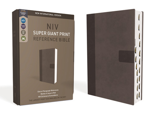 NIV, Super Giant Print Reference Bible (Font Size: 16.5-point), Leathersoft, Gray, Red Letter, Thumb Indexed, Comfort Print book cover by Zondervan