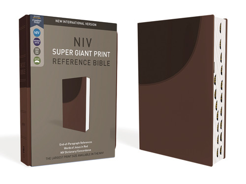NIV, Super Giant Print Reference Bible (Font Size: 16.5-point), Leathersoft, Brown, Red Letter, Thumb Indexed, Comfort Print book cover by Zondervan