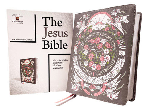 The Jesus Bible Artist Edition, NIV, Leathersoft, Gray Floral, Comfort Print book cover by Zondervan
