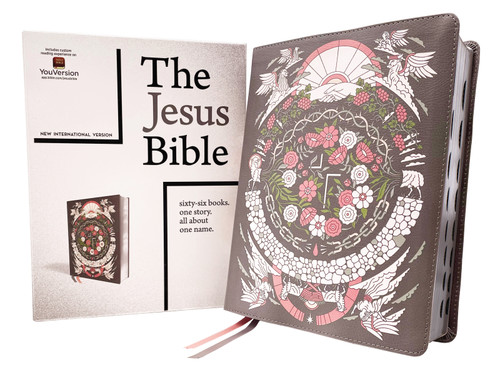 The Jesus Bible Artist Edition, NIV, (With Thumb Tabs to Help Locate the Books of the Bible), Leathersoft, Gray Floral, Thumb Indexed, Comfort Print book cover by Zondervan