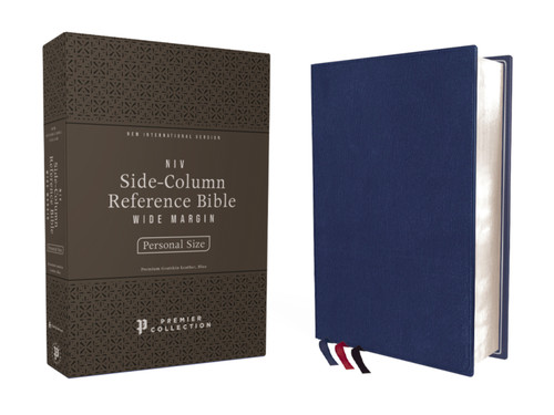 NIV, Side-Column Reference Bible (Deep Study at a Portable Size), Personal Size, Premium Goatskin Leather, Blue, Premier Collection, Art Gilded Edges, Comfort Print book cover by Zondervan