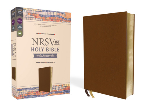 NRSVue, Holy Bible with Apocrypha, Leathersoft, Brown, Comfort Print book cover by Zondervan
