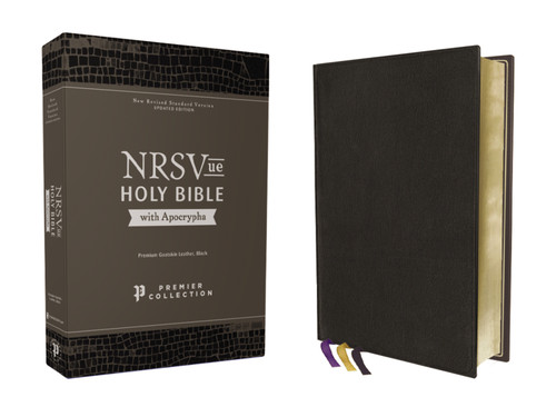 NRSVue, Holy Bible with Apocrypha, Premium Goatskin Leather, Black, Premier Collection, Art Gilded Edges, Comfort Print book cover by Zondervan