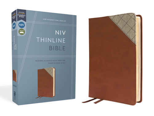 NIV, Thinline Bible, Leathersoft, Brown, Red Letter, Comfort Print book cover by Zondervan
