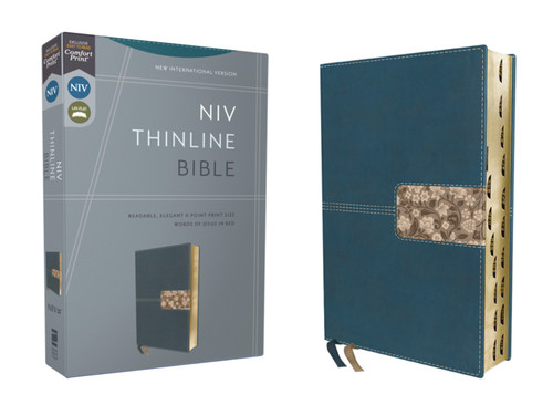 NIV, Thinline Bible, Leathersoft, Teal, Red Letter, Thumb Indexed, Comfort Print book cover by Zondervan